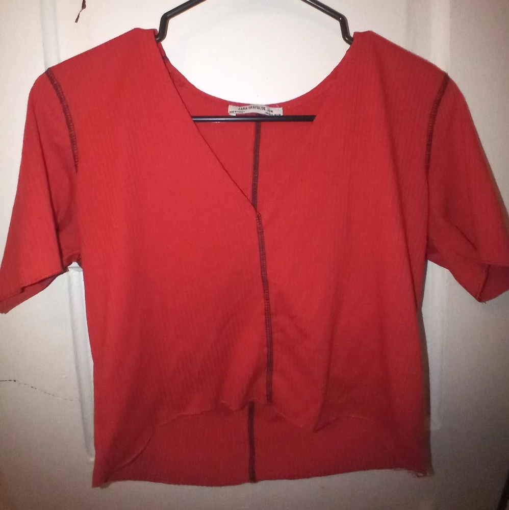 Zara Red V-Neck Crop Top